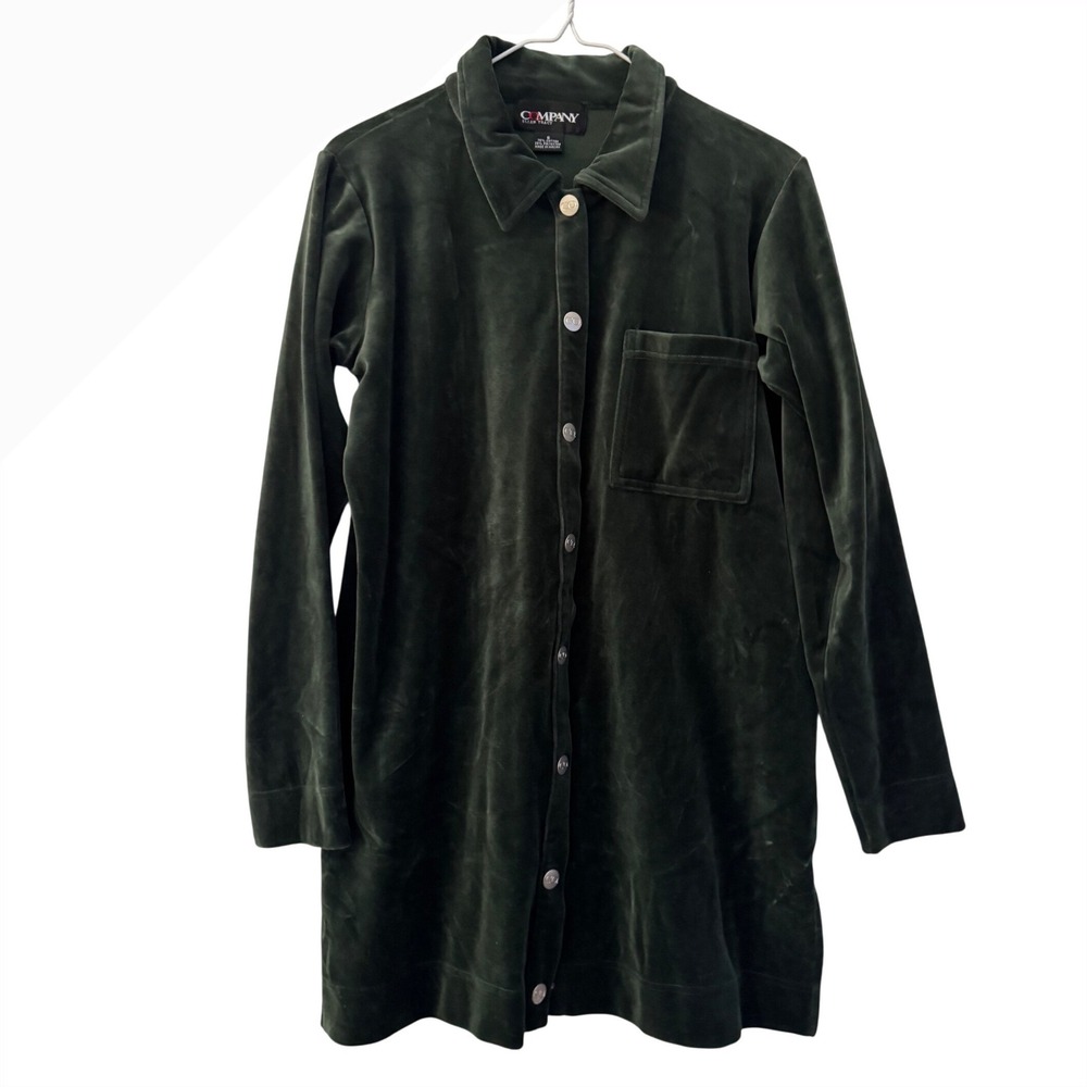 Company Ellen Tracy Forest Green Velour Button Down Jacket Longline Velvet Small